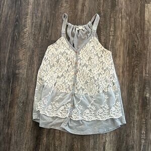 Rewind Gray and Cream Lace Blouse